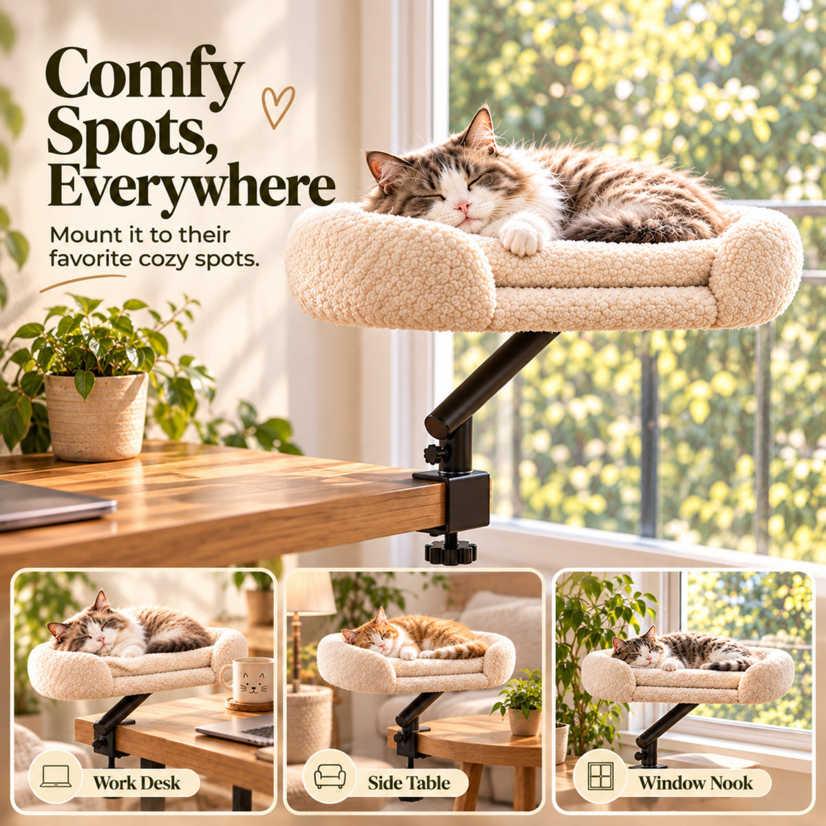 Mounting options for the Desk-Side Cat Bed
